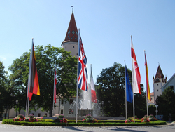 Der Europabrunnen in Mindelheim ist Symbol für völkerverbindende Partnerschaften. Foto: Engelbert Degenhart/Landratsamt Unterallgäu